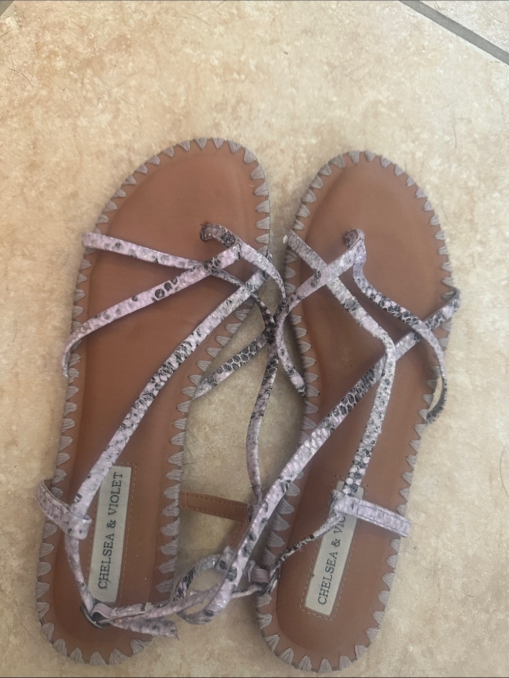 Chelsea & Violet Tan Sandals with Snake-Print Straps